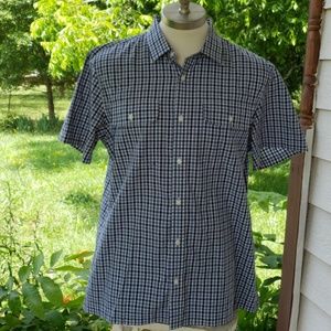 Michael Kors blue black white plaid shirt XL